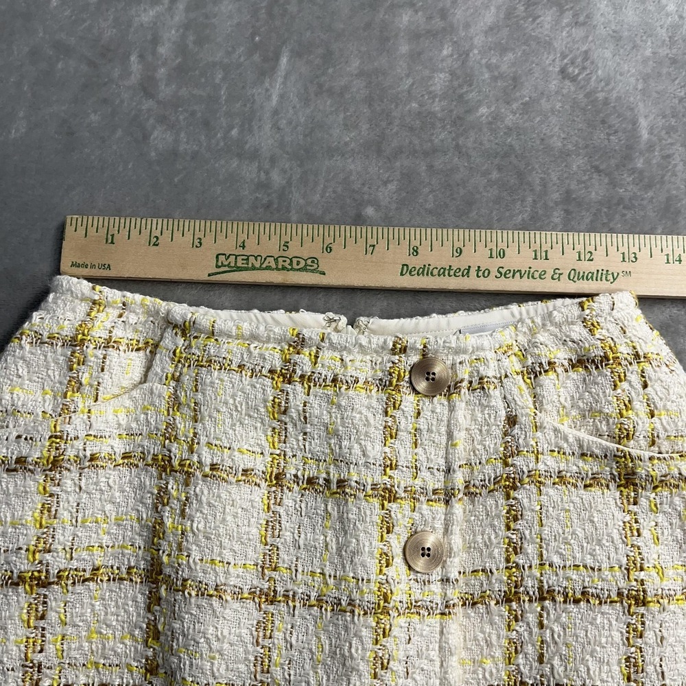 CAbi Skirt Womens 0 White Tweed Plaid Button Front Mini Lined Pockets 6362 - Picture 8 of 10